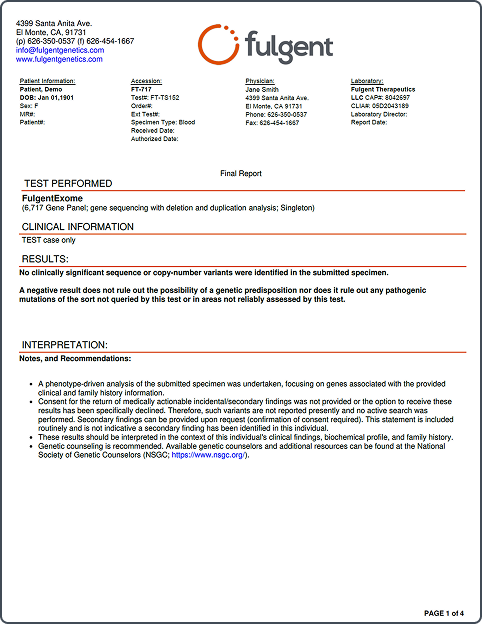 Example FulgentExome report.