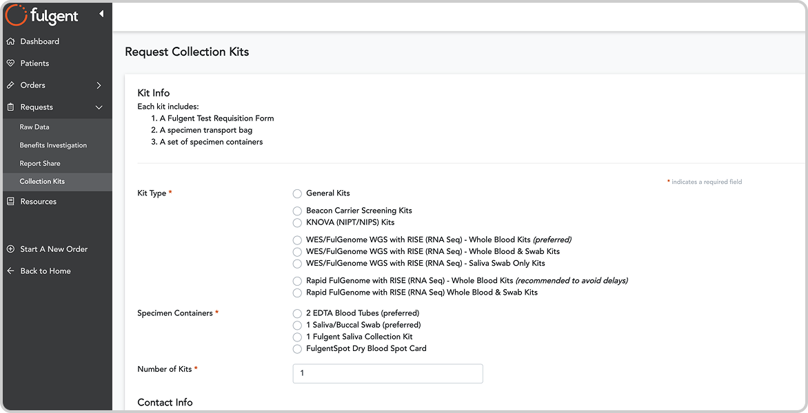 Online ordering form for sample kits